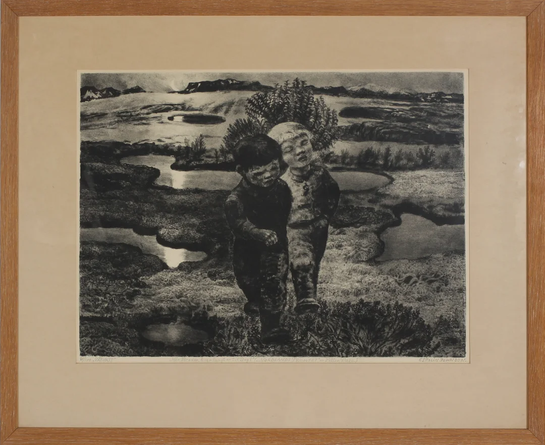 Johnson, Kaare Espolin — "Vårnatt, hør Broder, hvor langt er til dag? (Nordlandstromp — Kunst/Grafikk — Blomqvist