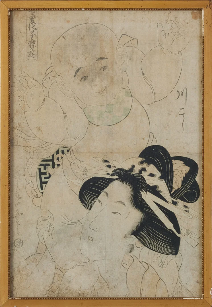 KITAGAWA UTAMARO (1753-1806). Figurscen, träsnitt. — Engravings & Prints — Stockholms Auktionsverk Magasin 5