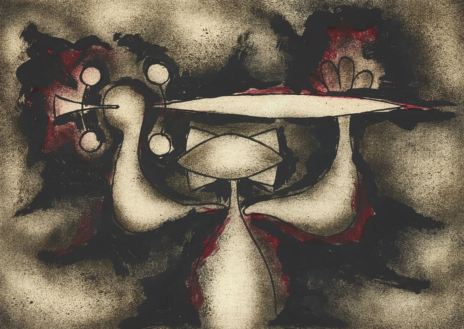 HEINZ SEVENICH (Aachen/Tyskland 1935-2023). Figur med svärd, daterad a tergo 30-8-64, blandteknik på pannå. — Paintings — Crafoord Auktioner Stockholm