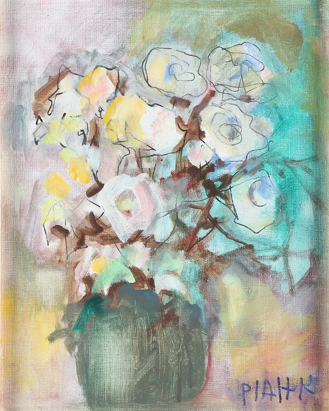 PIA HESSELMARK CAMPBELL. Blandteknik. "Blomstudie". Signerad.