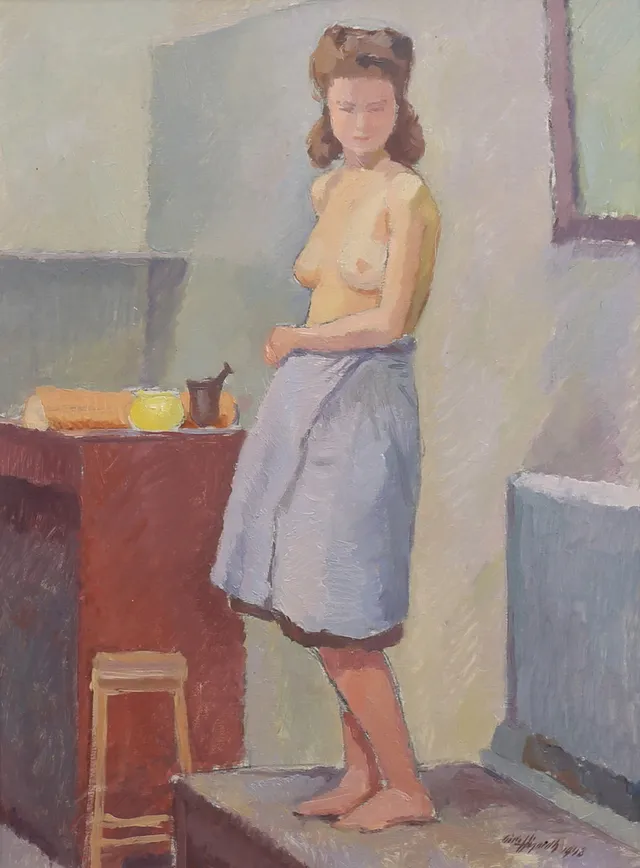 GÖSTA HÖGARDH. Nakenstudie. Olja på duk, signerad och daterad 1943.
