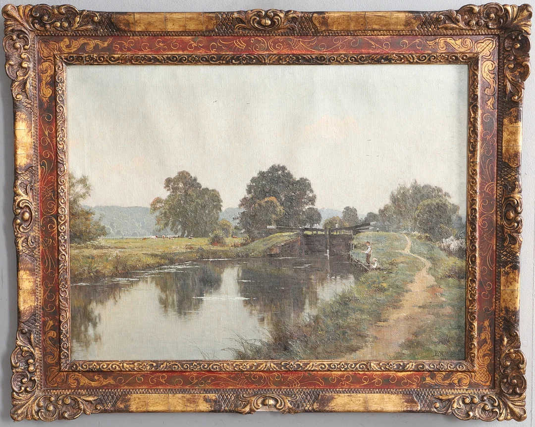 EDWARD WILKINS WAITE (1854-1924). FISHERMEN ON THE CANAL. — Paintings — Lawrences Auctioneers