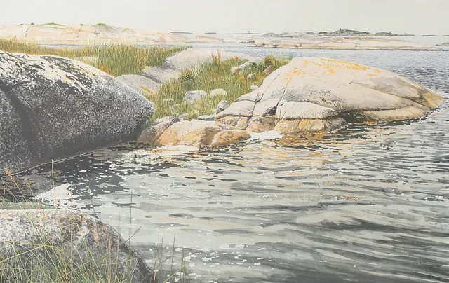 GÖRAN HAHNE. Skärgårdslandskap. Färglitografi, signerad och numrerad 289/360.