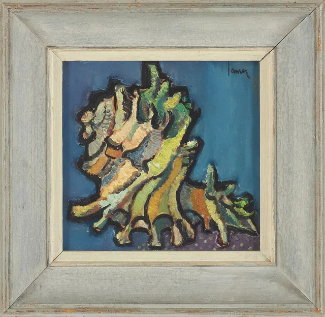 GUNNAR JANSER (1919-1989). Stilleben med snäcka, olja på pannå, signerad.