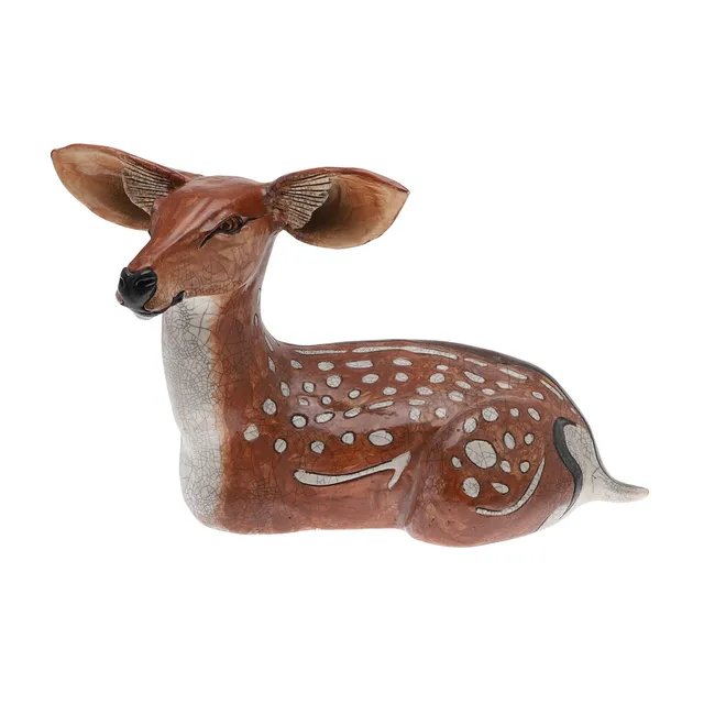 JENNIE HALE (B 1956). LARGE RAKU STUDIO POTTERY FIGURE OF A DEER.