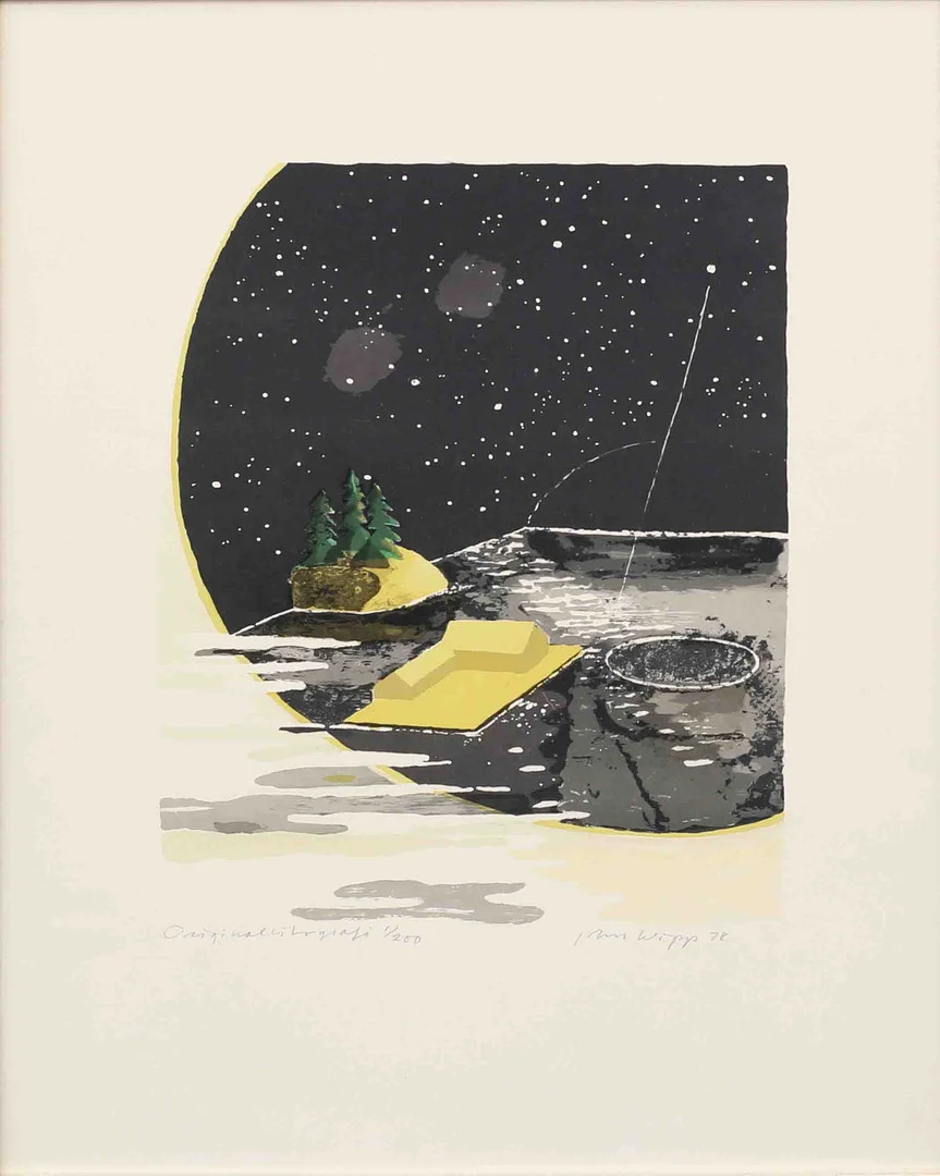 JOHN WIPP. Landskap, färglitografi nr 1/200, signerad och daterad -78. — Engravings & Prints — Garpenhus Auktioner