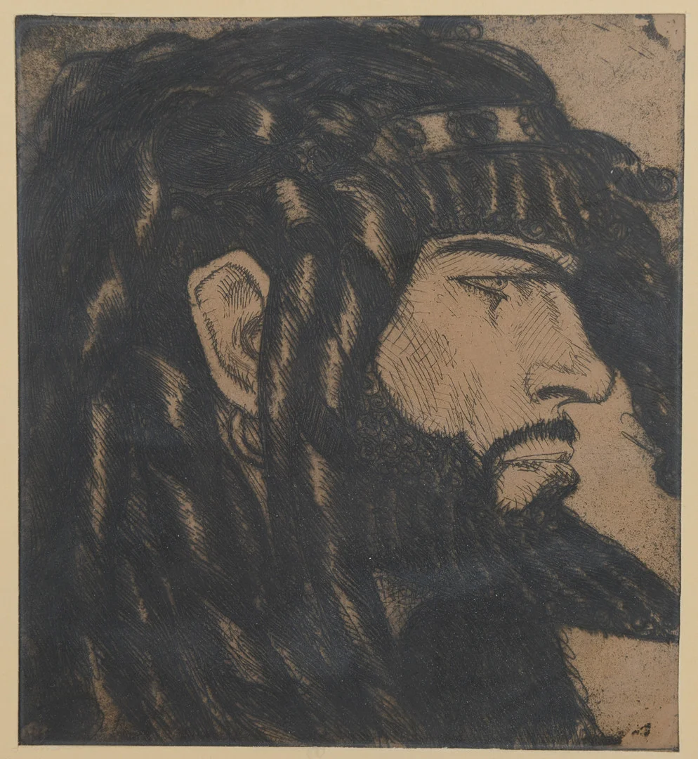 OLLE HJORTZBERG. Porträtt i profil, etsning, signerad i tryck. — Engravings & Prints — Formstad Auktioner