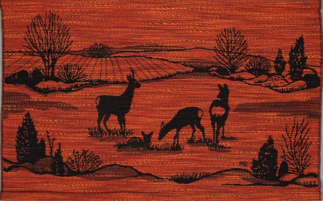 MARGARETA ERIKSSON. Väggbonad, rådjur i landskap, monogramsignerad.