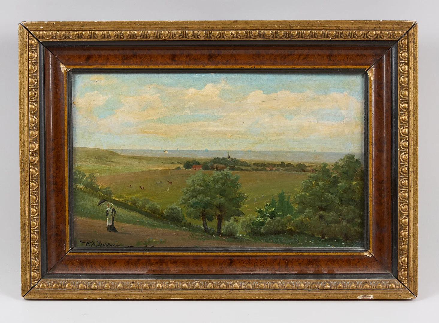 WILHELM DAHLBOM (1855-1928). Wilhelmina Dahlbom utanför Övraby, signerad samt daterad 1879, olja på pannå. — Paintings — Stockholms Auktionsverk Helsinki