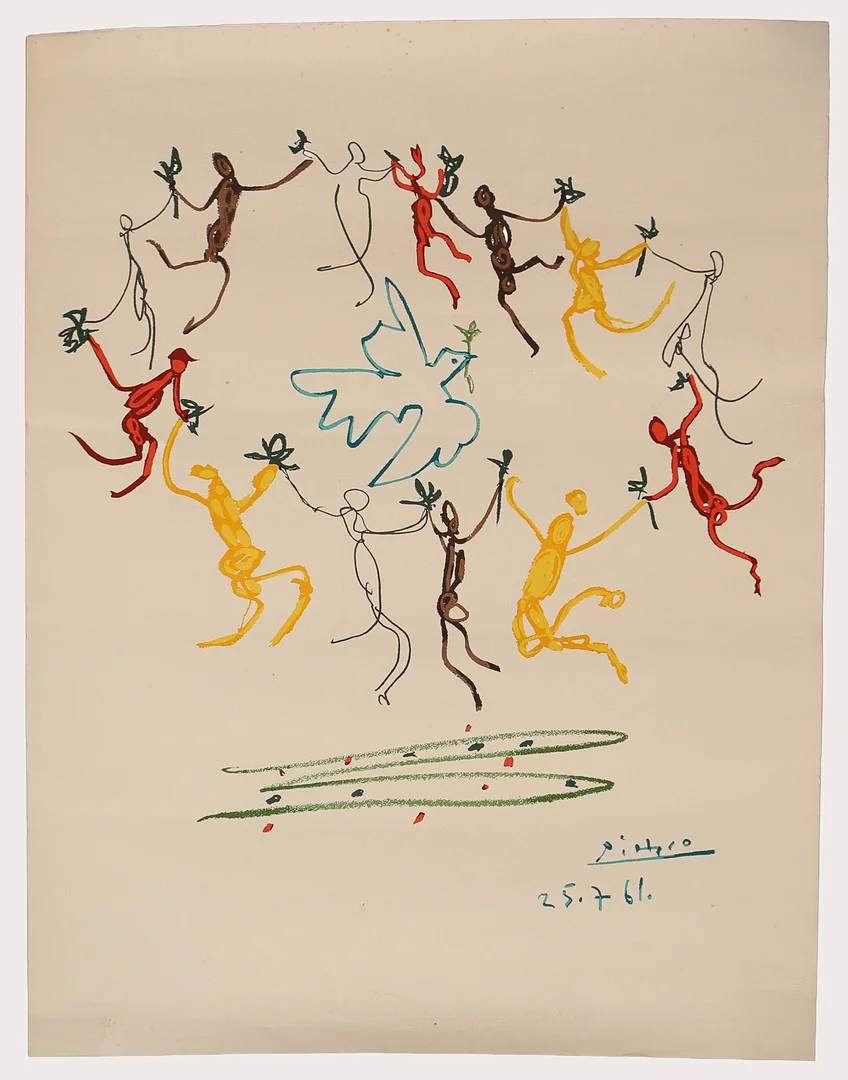PABLO PICASSO. EFTER. "Dans Runt Fredsduva", litografi, signerad och daterad i trycket. 1961. — Engravings & Prints — Limhamns Auktionsbyrå