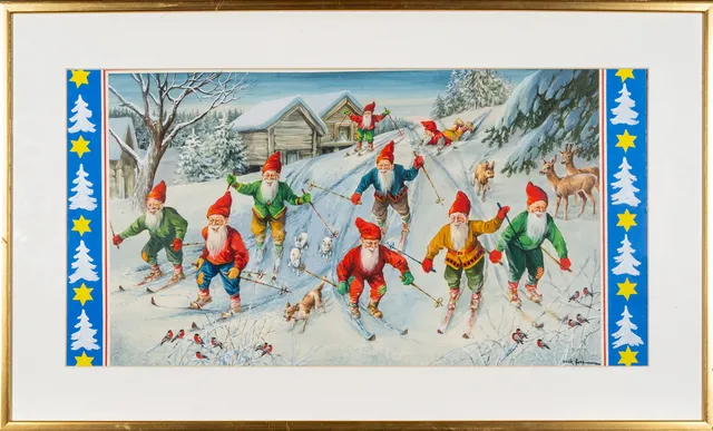 ERIK FORSMAN. Akvarell med täckvitt, Jul-motiv, Signerad, 1900-tal.