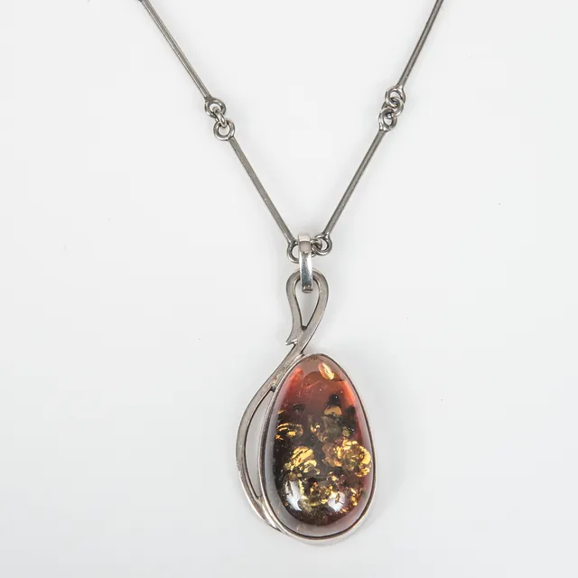 HÄNGE MED KEDJA, silver/bärnsten.