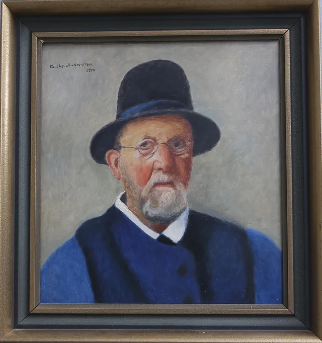 KALLE ANDERSSON (XYLOGRAFEN). Självporträtt, olja på pannå, signerad och daterad 1949.