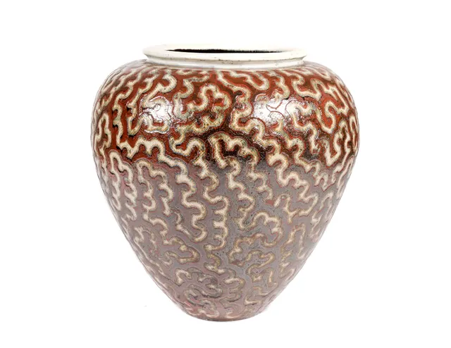 Per Weiss: Large floor vase of glazed stoneware with ornamentation in light relief