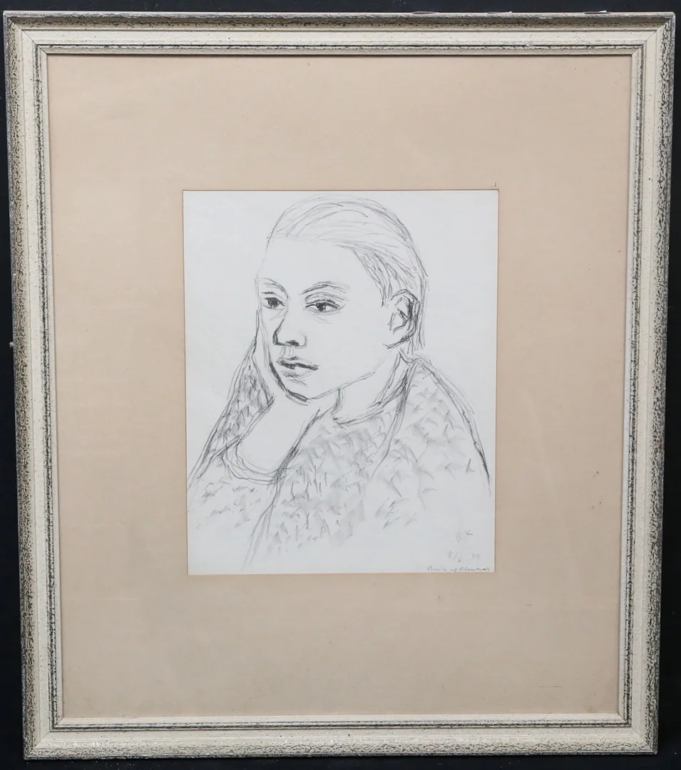 BRITA AF KLERCKER. Porträtt. Teckning, signerad och daterad 2/6 49. — Drawings — Gomér & Andersson Linköping