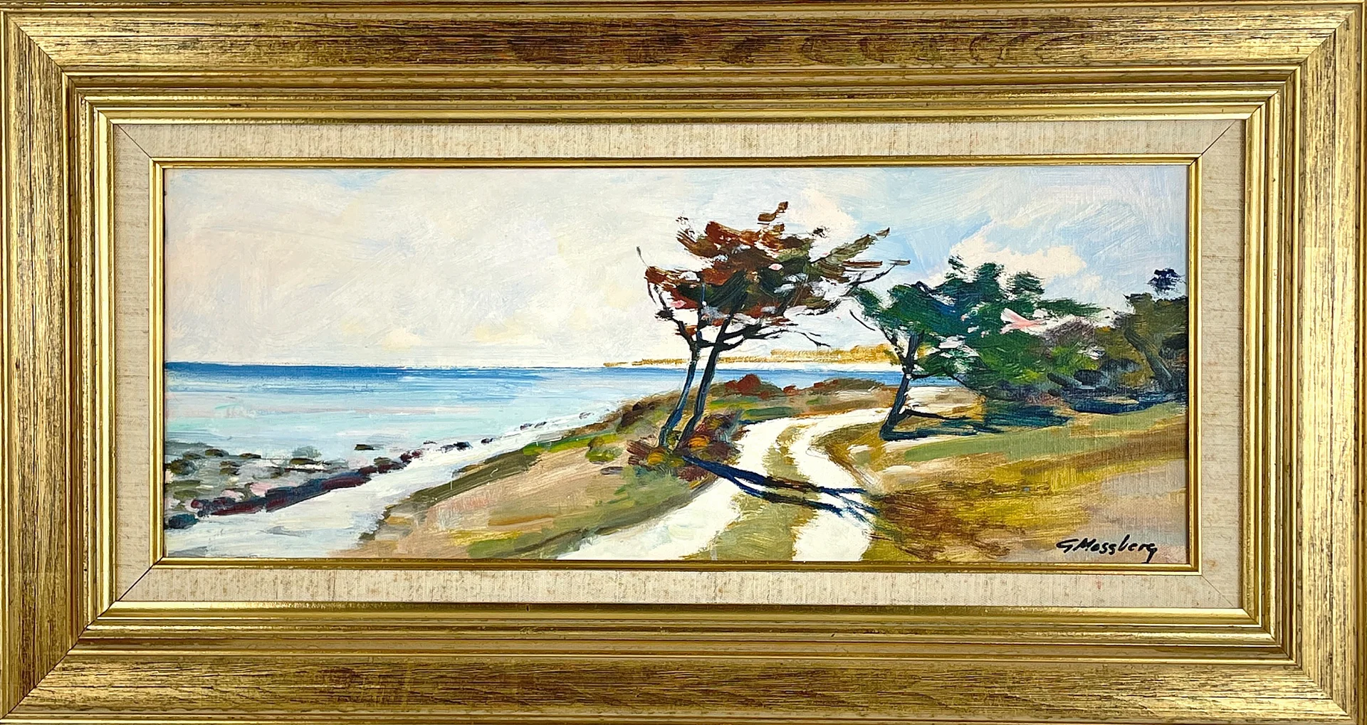 GUNNAR MOSSBERG (1903 - 1983), olja på pannå, "Strandbild - Gotland", signerad G. Mossberg. — Paintings — Roslagens Auktionsverk