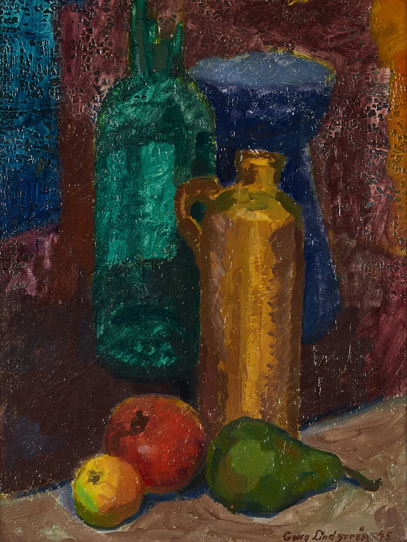 GEORG LINDSTRÖM (1912-1985). Stilleben, signerat och daterat -45, olja på pannå. — Paintings — Crafoord Auktioner Stockholm