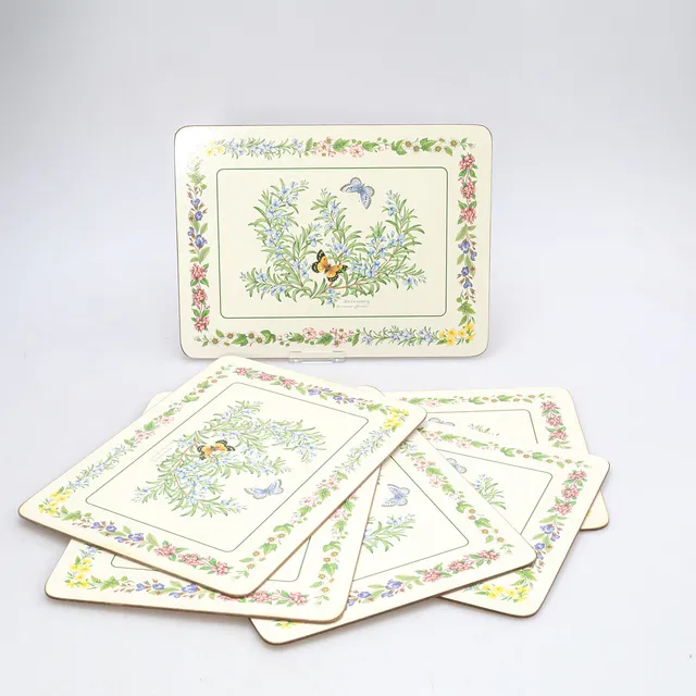 BORDSUNDERLÄGG, 6st, motiv på kork,Herbs wspn, Royal Worcester.