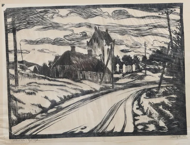 POUL RYTTER. Träsnitt, "Vedersø Kirke", Eget Tryck, signerad, daterad 1934.