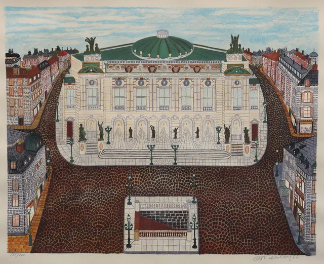 ARVID WIDERBERG. "Operahuset i Paris," färglitografi nr 131/260, signerad och daterad A Widerberg -62.
