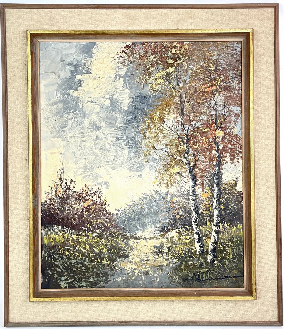 SIMON KRAMER (1940-2015), olja på duk, Björkar i höstskrud, signerad, daterad 1963 a tergo. — Paintings — Roslagens Auktionsverk