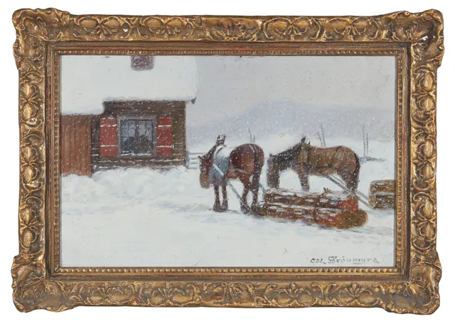Grønmyra, Oscar — Hester med tømmerlass
