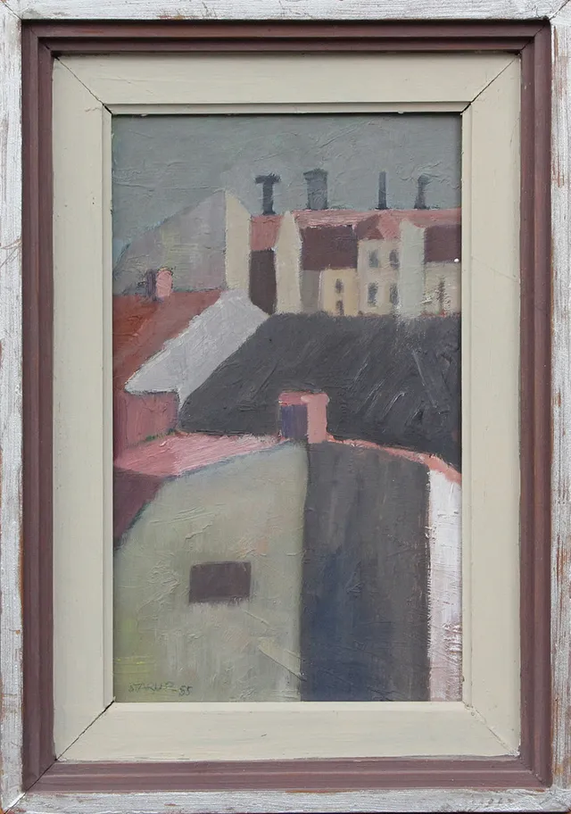 OIDENTIFIERAD KONSTNÄR. OLJA, på pannå, signerad Starup, 1955.
