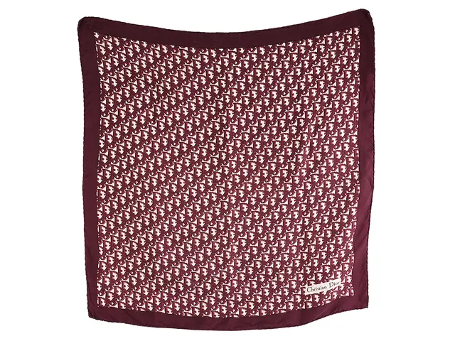 SCARF, CHRISTIAN DIOR, vintage, 100% siden, vinröd, vit, monogram, 75x75cm.