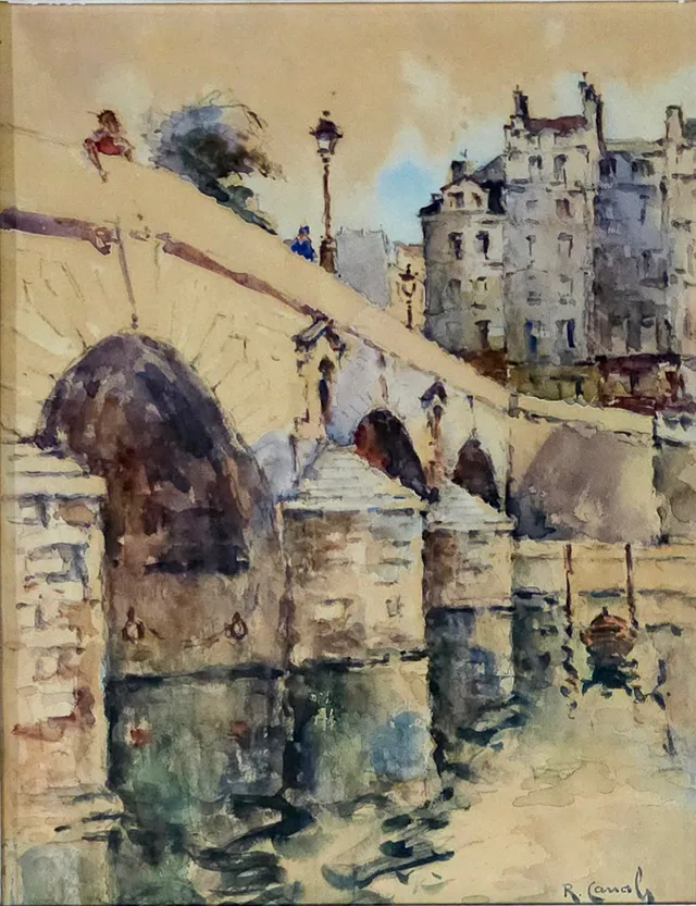 RICARD CANALS. Acuarela sobre cartón. "París".