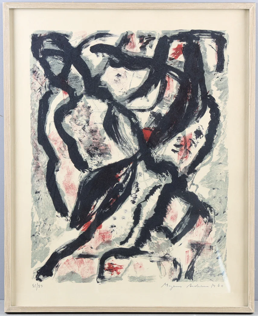 MOGENS ANDERSEN (1916-2003). Komposition, färglitografi nr 81/88 , signerad och daterad -60. — Engravings & Prints — Stockholms Auktionsverk Helsingborg