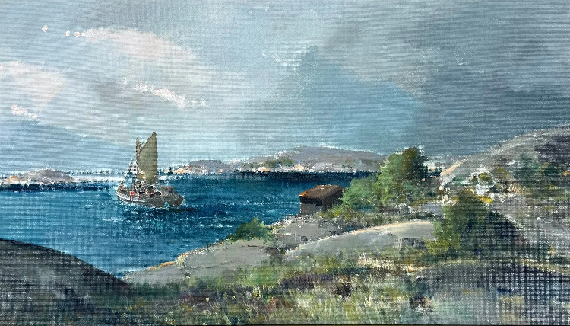 OIDENTIFIERAD KONSTNÄR. Skärgårdsmotiv. Olja på duk, otydligt signerad. — Paintings — Auktionshuset Thörner & Ek
