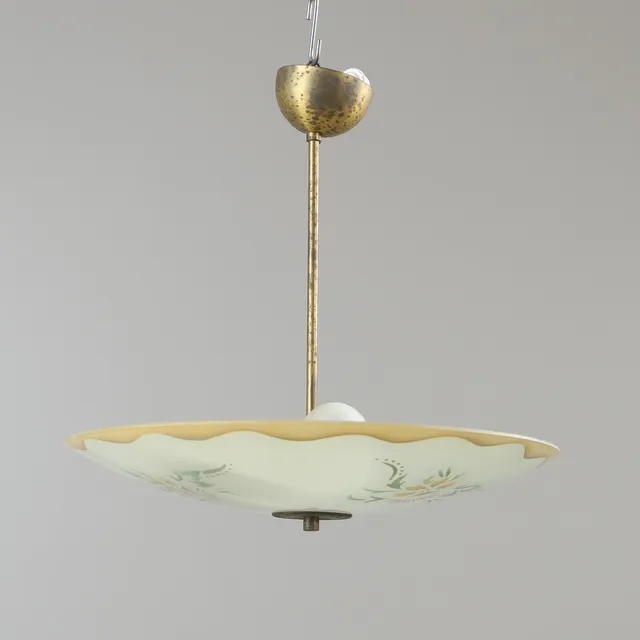 TAKLAMPA, mässing och glas, 1930/40-tal.