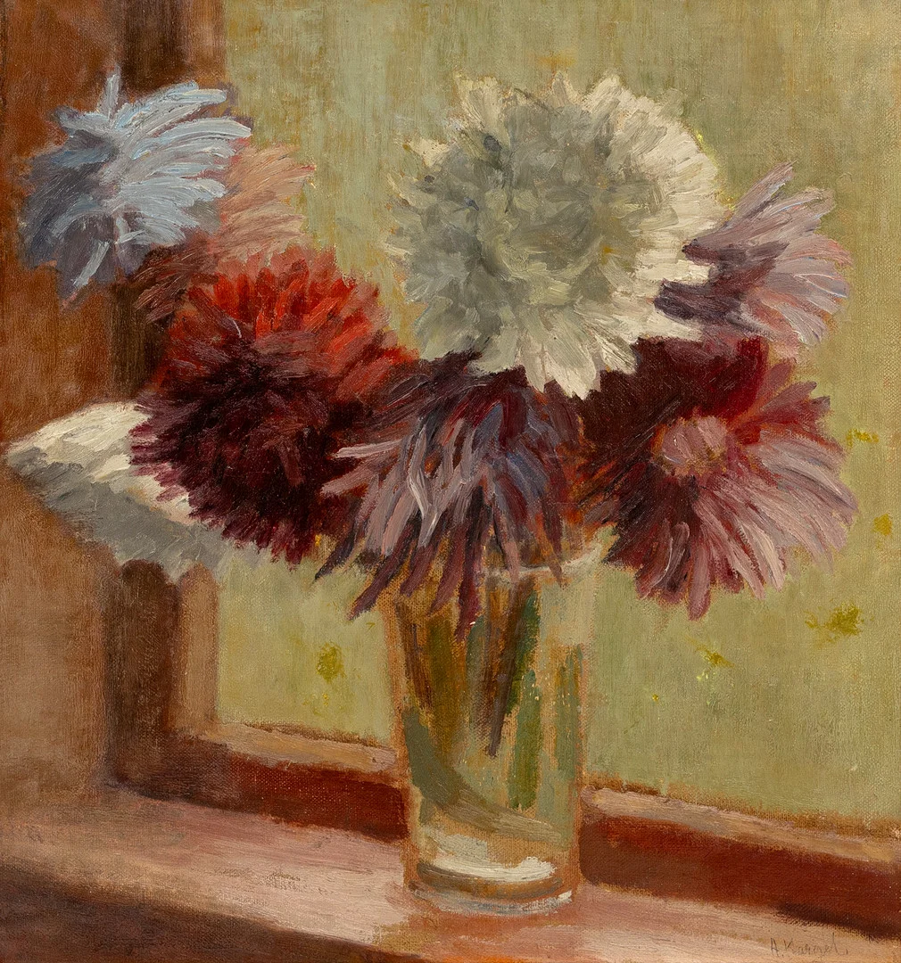 AXEL KARGEL. Krysantemum i vas, signerad, A Kargel. — Paintings — Auktionshuset Kolonn