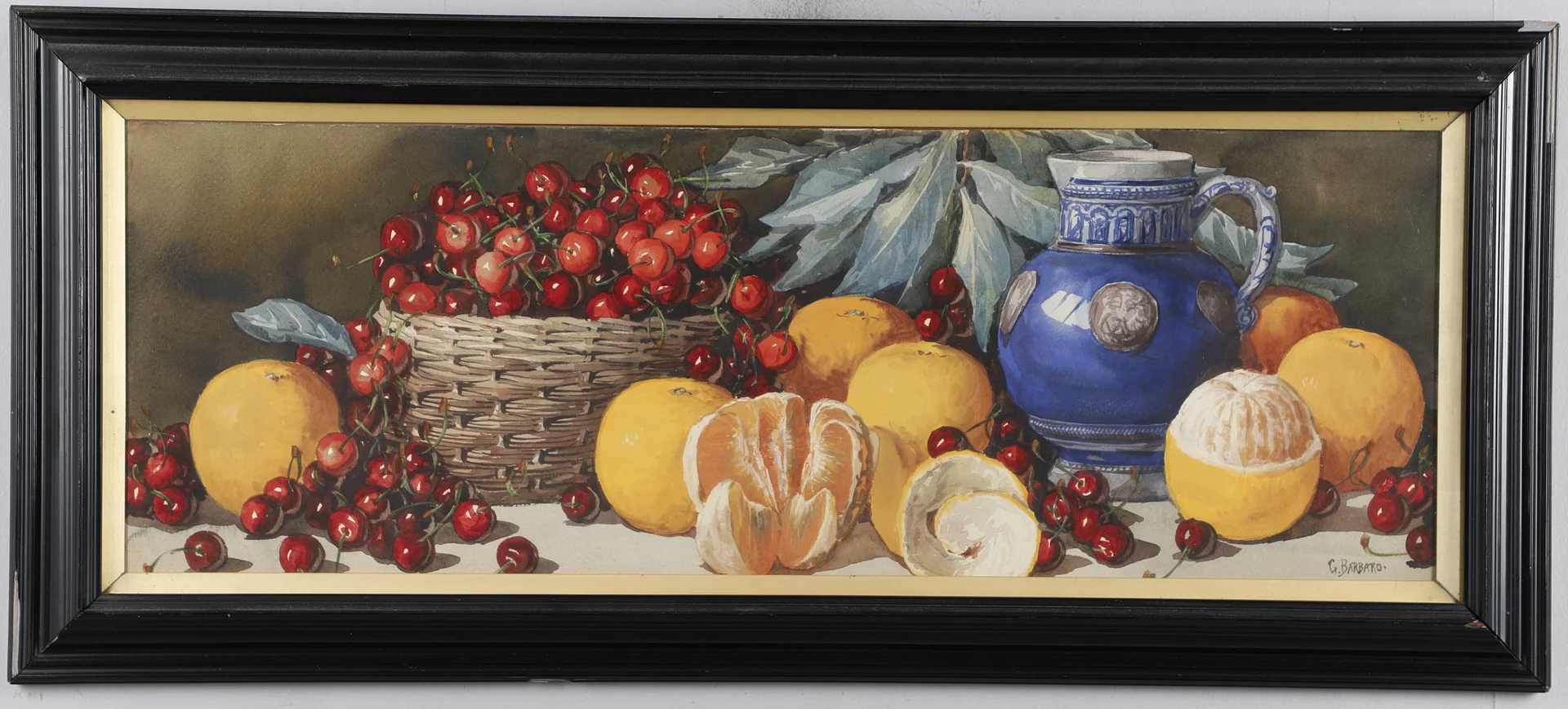 GIOVANNI BARBARO (1864-1915). STILL LIFE OF FRUITS WITH A JUG AND A WICKER BASKET. — Drawings — Lawrences Auctioneers