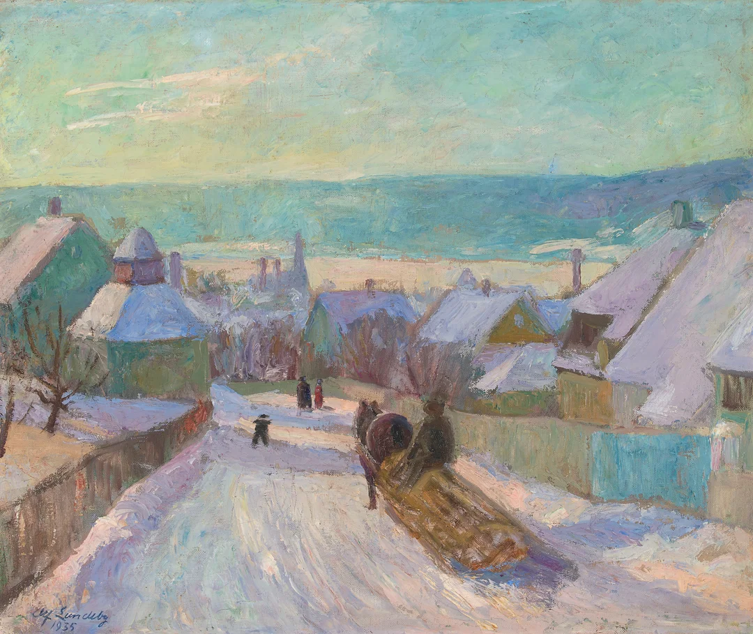 Lundeby, Alf — Vinter i Lillehammer, 1935 — Kunst/Maleri — Blomqvist