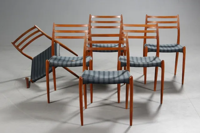 Niels O. Møller. Dining chairs, model 78, teak (6)