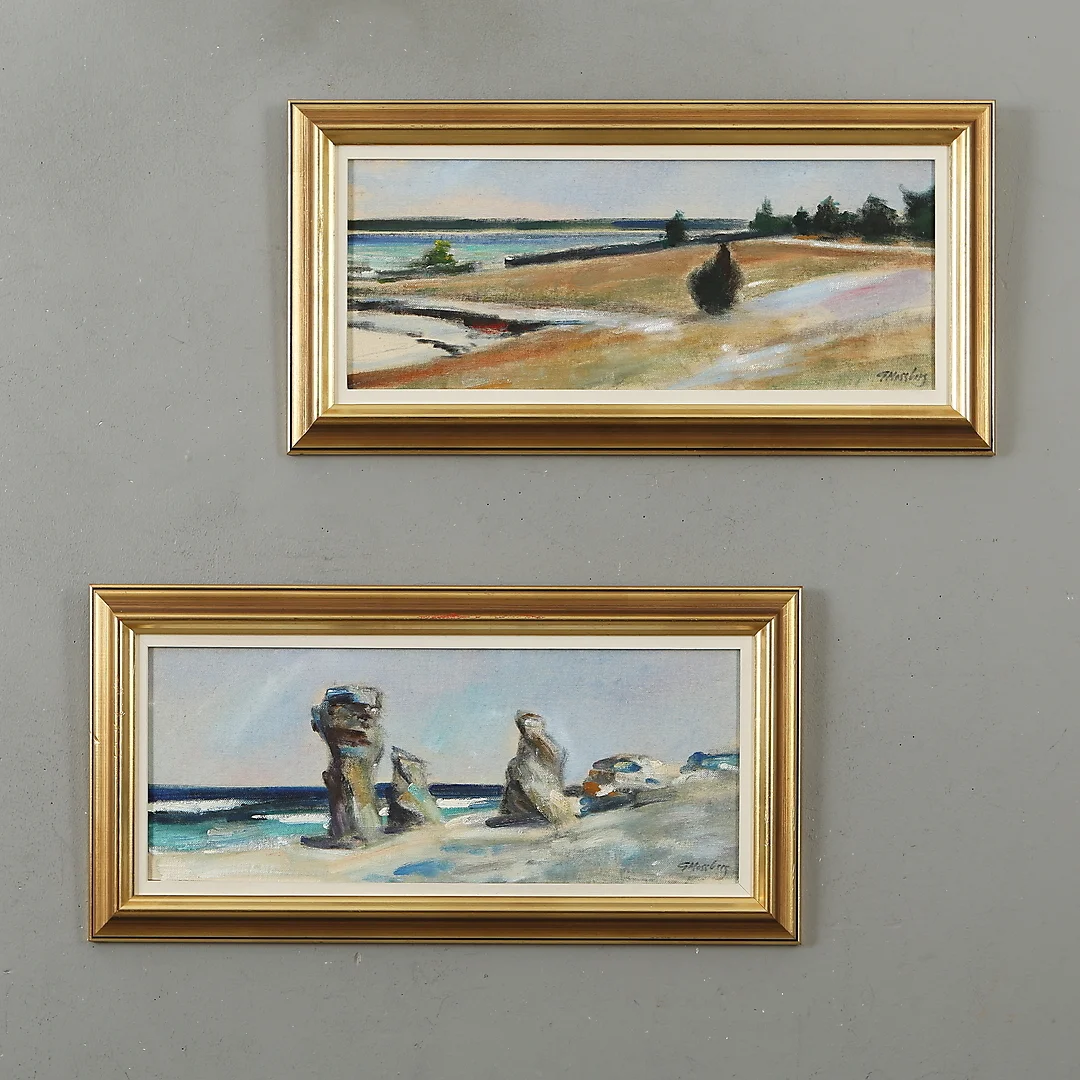 GUNNAR MOSSBERG. 2 st, motiv från Fårö, signerade. — Paintings — Auktionshuset Kolonn