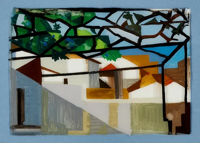 TORE WIDERYD (Stockholm 1908-1992 Stockholm), Sydländsk by, signerad Wideryd, Målning på glasskiva monterad i ram.