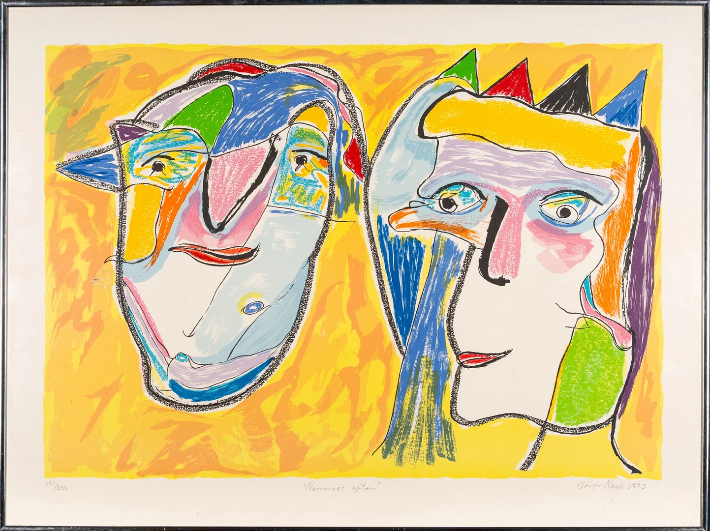 JÖRGEN NASH. Färglitografi, Signerad, "Narrarnas Afton", Numrerad 272/330, Daterad 1993. — Engravings & Prints — Norrlands Auktionsverk