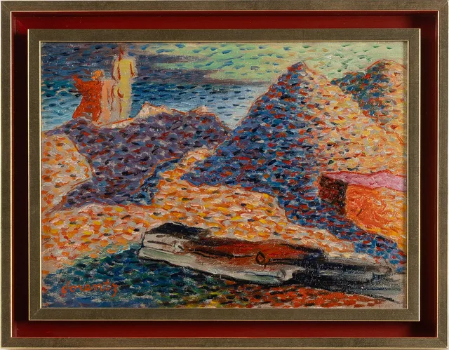 WALDEMAR LORENTZON. "Bad i kvällningen", olja på duk.