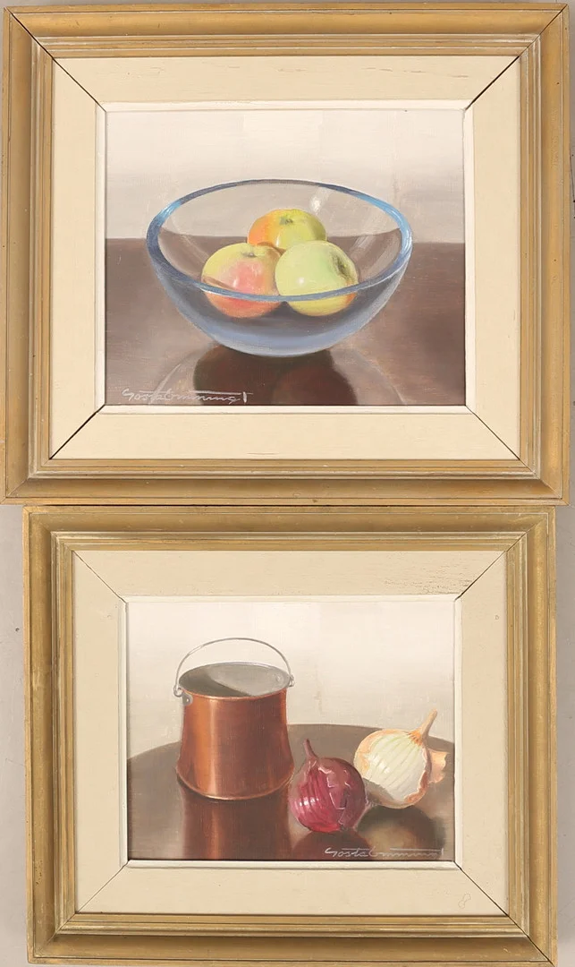 GÖSTA EMMING. Olja på duk, stilleben, 2 stycken, signerade. — Paintings — RA Auktionsverket Norrköping