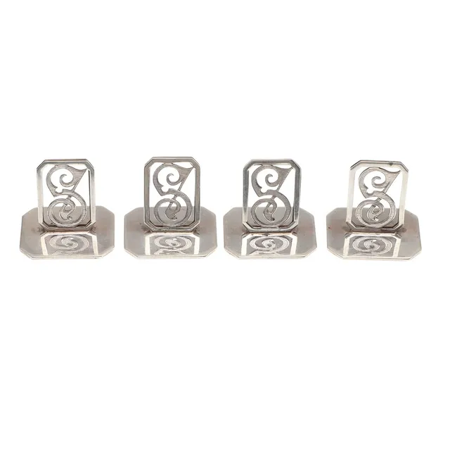 A SET OF FOUR SCOTTISH SILVER PLACECARD HOLDERS.