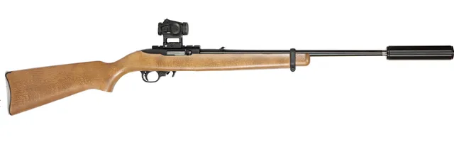 KULGEVÄR MED LJUDDÄMPARE, Halvautomatisk, fabrikat Ruger, modell 10/22 Classic, kaliber .22LR, tillv.nr 0014-20581, se-nr SE3108792.