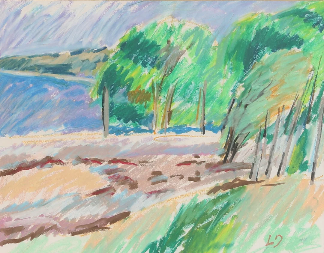 LENNART JOHANSSON. Blandteknik, "Strandbild", monogramsignerad 1989. — Paintings — RA Auktionsverket Norrköping