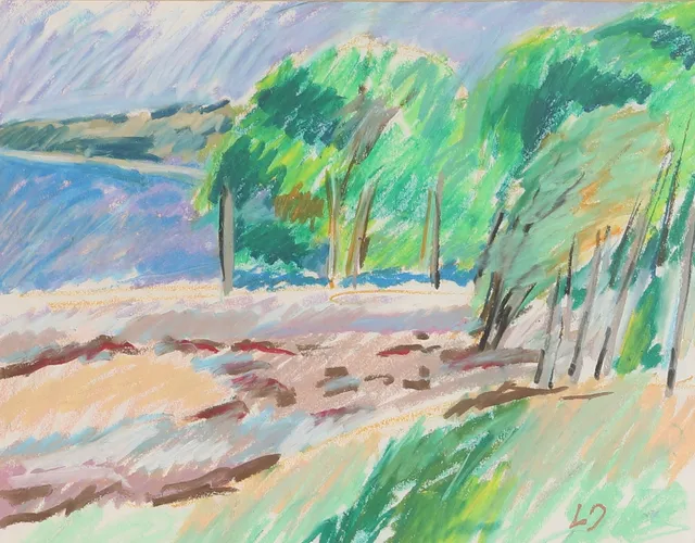 LENNART JOHANSSON. Blandteknik, "Strandbild", monogramsignerad 1989.