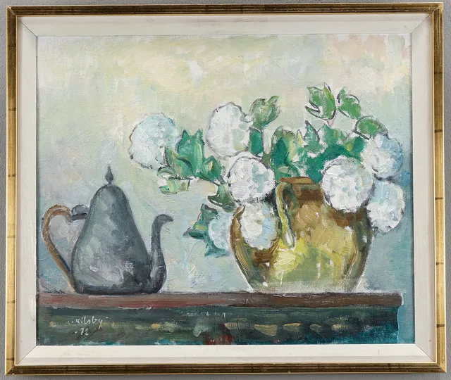ARNE KILSBY. Stilleben med blommor i vas.