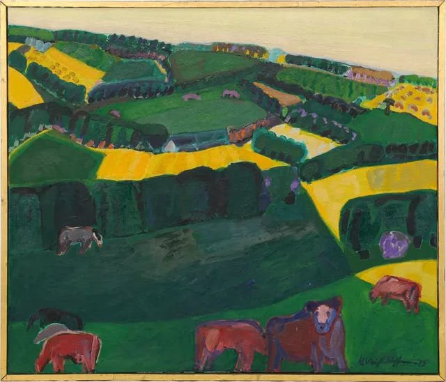 Landscape, 1973. Signed on the reverse. Oil on canvas. 130×150 cm.