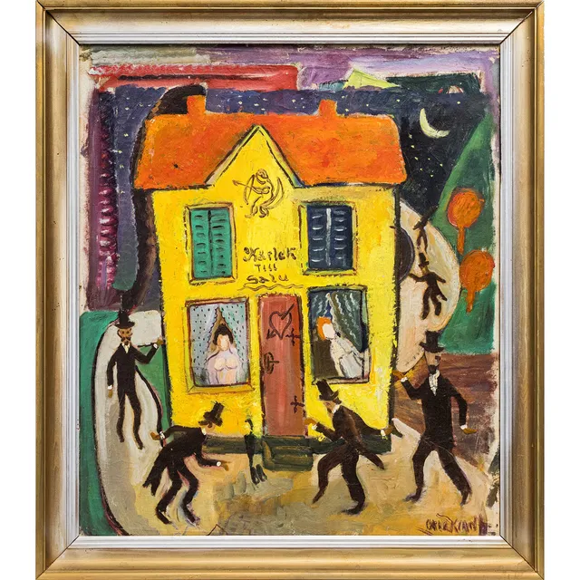 OLLE KRANTZ (1906-1999), "Kärlek till salu", olja på duk, signerad.
