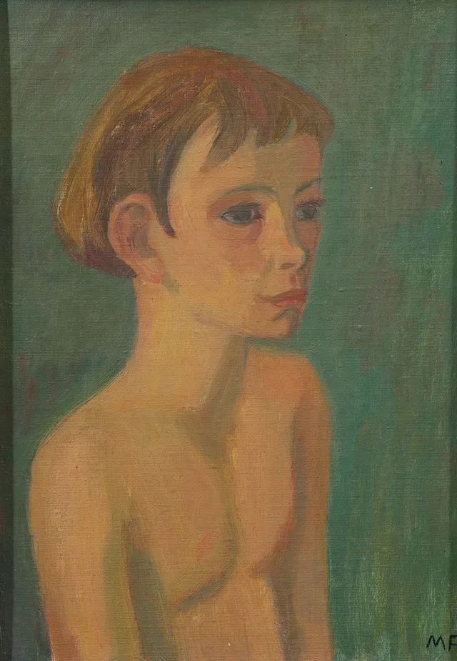 MOLLIE FAUSTMAN. Pojkporträtt. Olja på pannå, monogramsignerad.