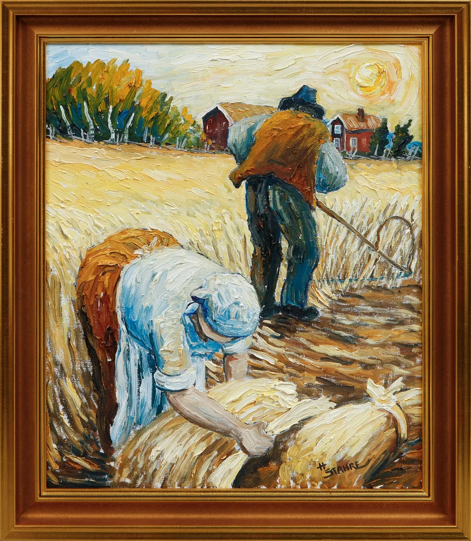 HÅKAN STAHRE. "Skörd i aftonsol", olja på duk, signerad. — Paintings — Göteborgs Auktionsverk